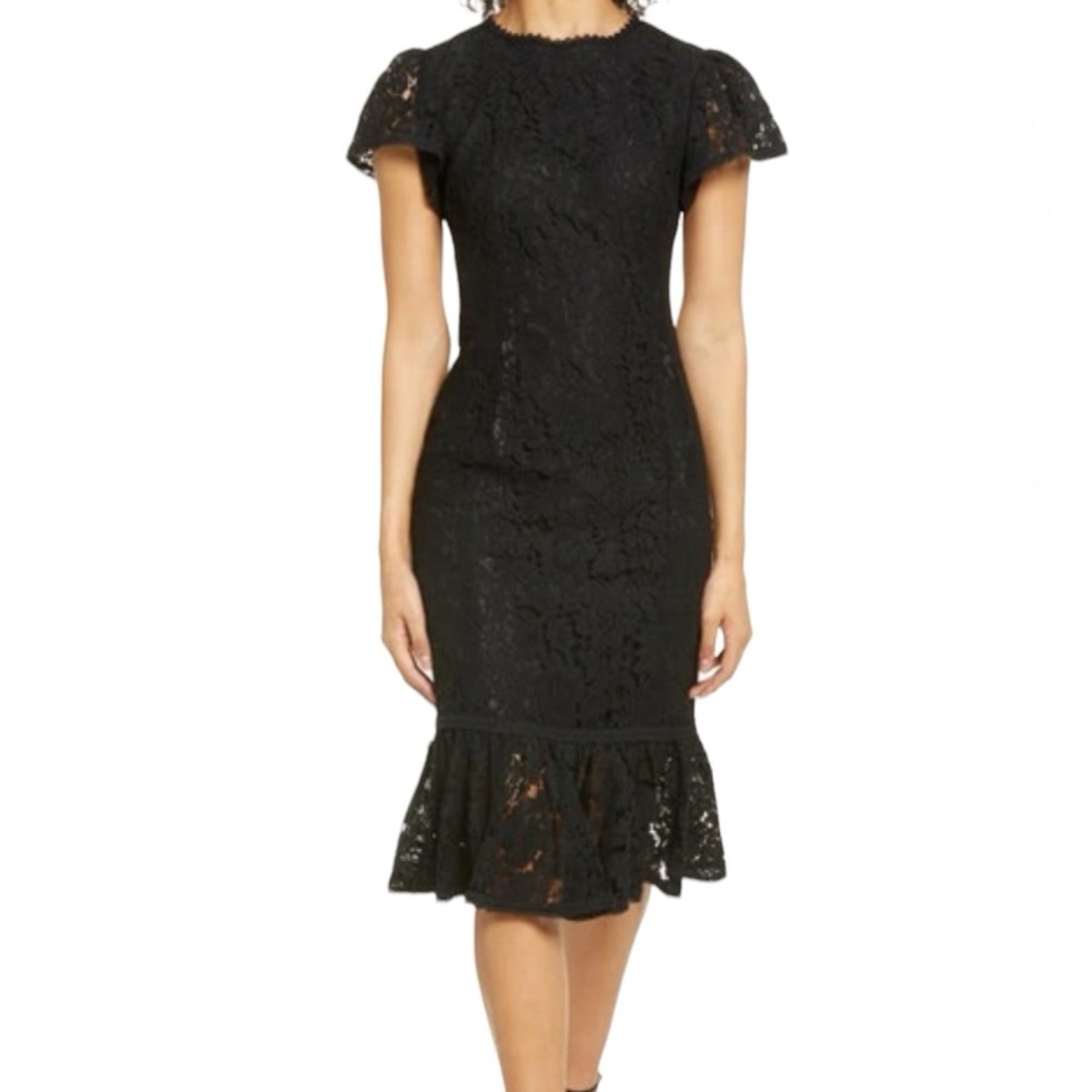 Rachel Parcell Black Lace Cap Sleeve Sheath Midi Dress Size Xs Nwts